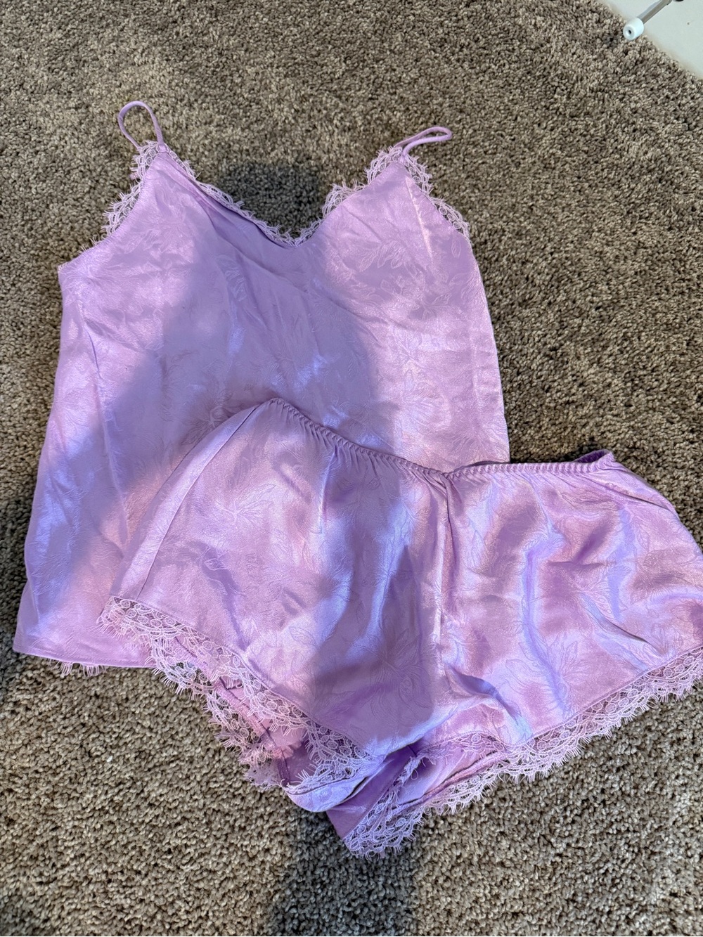 Victoria Secret Lace Trim & Back Satin Camisole & Short Set - Lilac